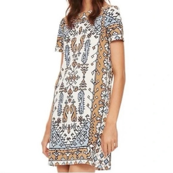 TORY BURCH Pima Cotton Bohemian Ikat Dress Wheat Lisbon (23) - Picture 1 of 9